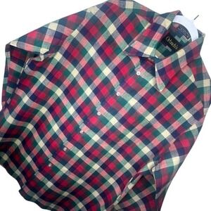 Orbachs Plaid Flannel Long Sleeve Button Up Shirt Men XL Red Green Blue Cream
